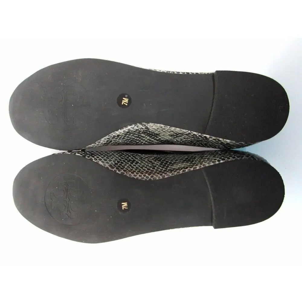 Tory Burch Black Patent and Gray Snake-Print Ballet Flat